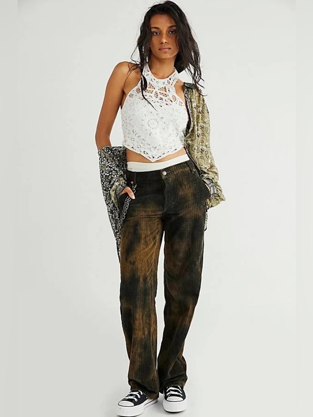 NWT free people grunge baggy wide leg earthy boho khaki corduroy pants